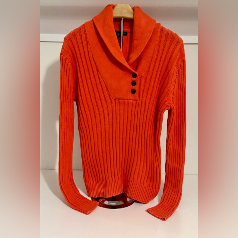 Lauren Ralph Lauren Women’s Orange Sweater with Shawl Collar and Buttons Sz:XL